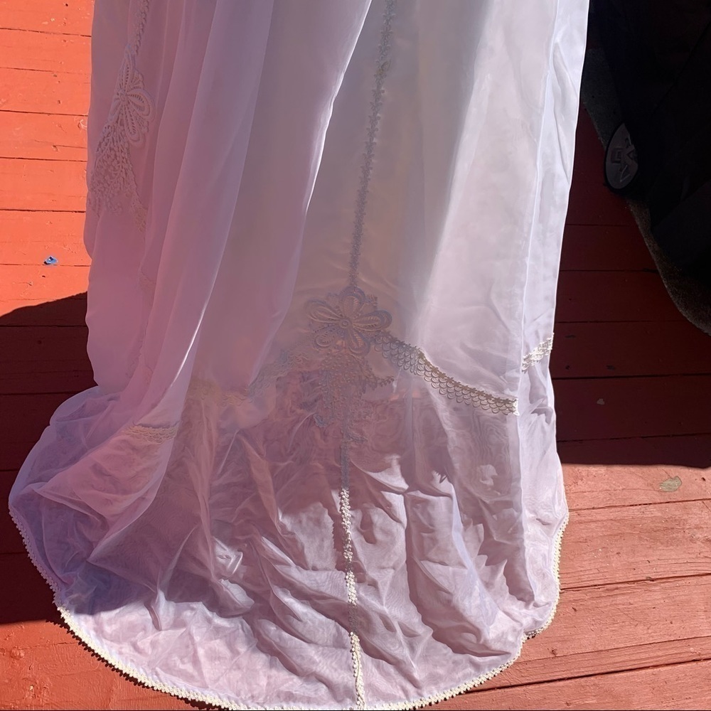 Bridal Vintage 1970s high neck long sleeve wedding dress & veils small - Picture 8 of 17